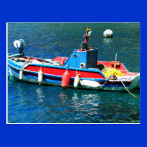 Little fishing boat Santorini GREECE postcards