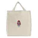 Little Flower Mermaid Brunette Hair Girl Design embroidered bags