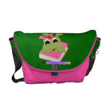 Little Frog With Book and Pencil Messenger Bag