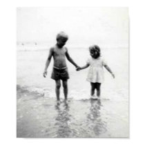 Little girl and boy holding hands small poster posters