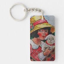 Little Girl and Her Dog Rectangle Acrylic Key Chains