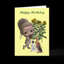 Little Girl And Puppies Birthday Card by SmilinEyesTreasures Little Girl And Puppies Birthday Card