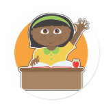Little Girl at School Black Round Stickers