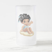 LITTLE GIRL BABY BEACH HAPPY CARTOON BLUE BROWNS COFFEE MUGS