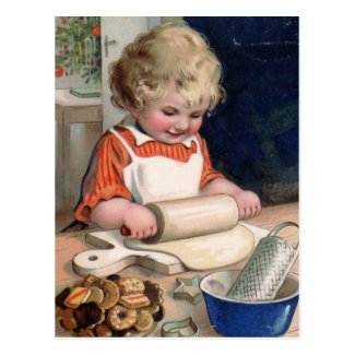 Little Girl Baking Cookies Postcard