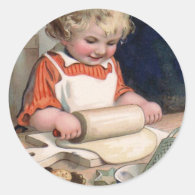Little Girl Baking Cookies Round Sticker