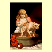 Little Girl Bathing Her Dog posters