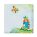 Little girl & butterfly fridge magnets