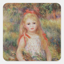 Little Girl Carrying Flowers Square Sticker