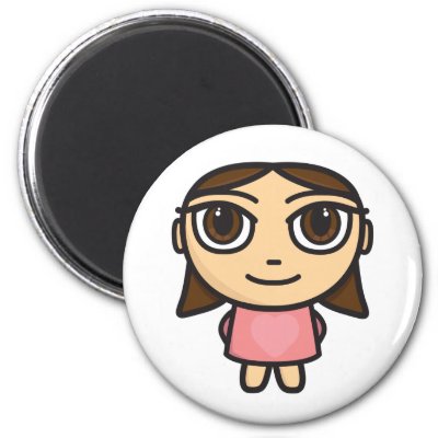 Little girl cartoon character Magnet by CoutureScribble. Illustrated cartoon character, little brunette girl in a pink dress.
