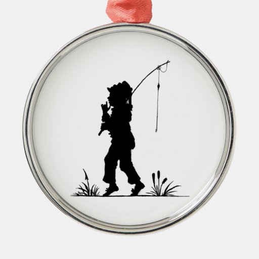 little girl fishing silhouette round metal christmas little girl fishing silhouette round metal christmas