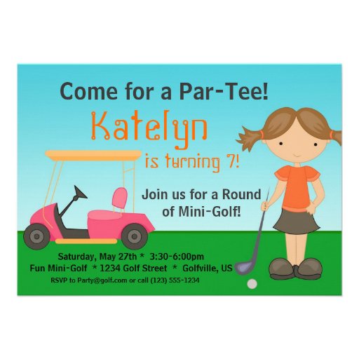 Little Girl Golfer Golf Birthday Party Invitation