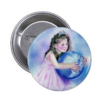 Little Girl Holding  Globe Earth Button buttons