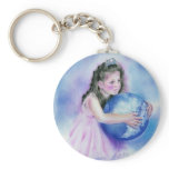 Little Girl Holding  Globe Earth Keychain