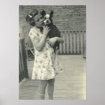 Little girl holding her dog large poster