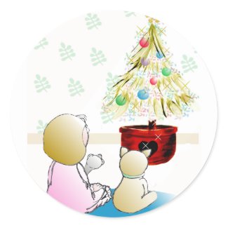 Little Girl in Nightgown Christmas Eve sticker