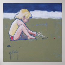 Little Girl on Beach Playing in Sand Print