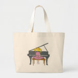 little girl playing piano tote bag