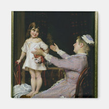 Little Girl with a Doll and Her Nurse, 1896 Magnets