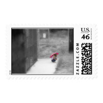 Little Girl With A Pink Umbrella postage by MIGRAINE Little Girl With A Pink Umbrella postage