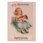 Little Girl with Flowers Valentine Greeting Card