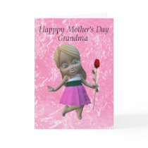 Little Girl with Rose for Grandma Card by tonidreams Little Girl with Rose for Grandma Card