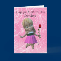 Little Girl with Rose for Grandma Card