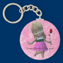 Little Girl with Rose, Happy Mother's Day 2008 keychains