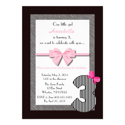 Little Girls 3rd Birthday Custom Invites