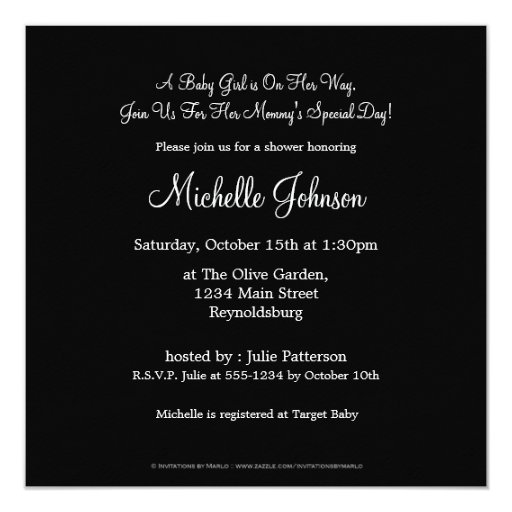 Little Girl's Black Dress Baby Shower Invitation