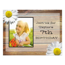Little Girl's Daisy Photo Invitation