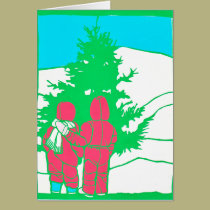 Little girls with tree cards