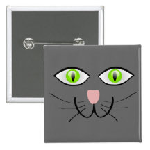 Little Gray Kitten Cat Face Pinback Buttons