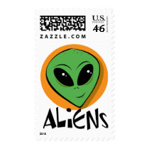 Little Green Alien Postage Stamp