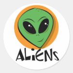 Little Green Alien Round Stickers