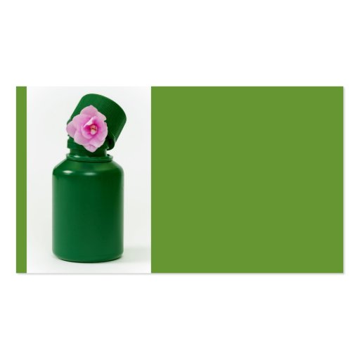 little green bottle and pink flower business card templates (front side)