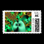 Little Green Fractal Alien Postage Stamp stamps