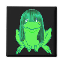 little green frog w/green wig magnet by design_girl little green frog w/green wig magnet
