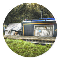 Little Guard Dog on Narrowboat round stickers stickers