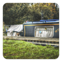 Little Guard Dog on Narrowboat square stickers stickers
