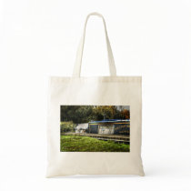 Little Guard Dog on Narrowboat tote bag bags