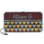 Little hearts pattern blue green your custom name travel speakers