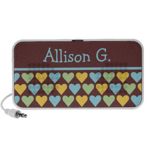 Little hearts pattern blue green your custom name travel speakers