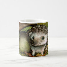 Little hedgehog guarding his mushroom coffee mug