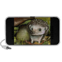 little hedgehog guarding his mushroom speakers