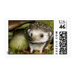 Little hedgehog guarding his mushroom postage