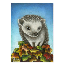 Little hedgehog on a big pile of leaves business cards