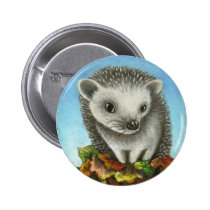 Little hedgehog on a big pile of leaves buttons