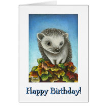 Little hedgehog on a big pile of leaves cards