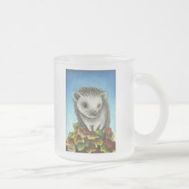 Little hedgehog on a big pile of leaves mugs